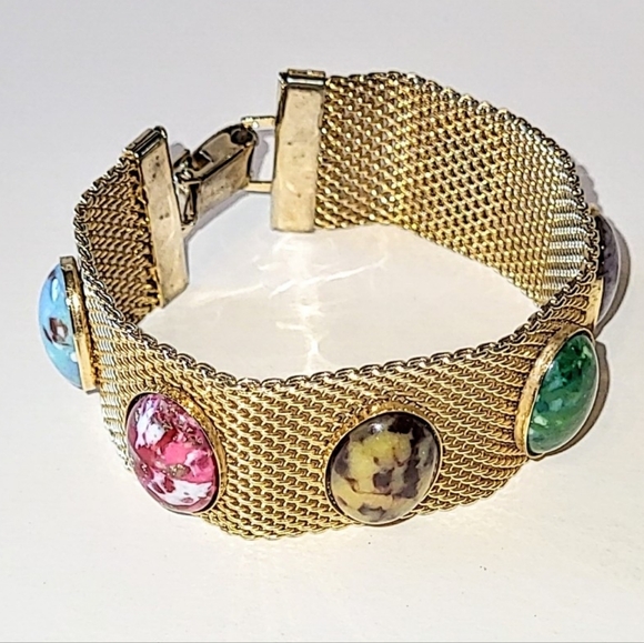 SARAH COVENTRY "SONNET" MULTI-COLOR STONE MESH BRACELET MCM VINTAGE - Picture 2 of 10
